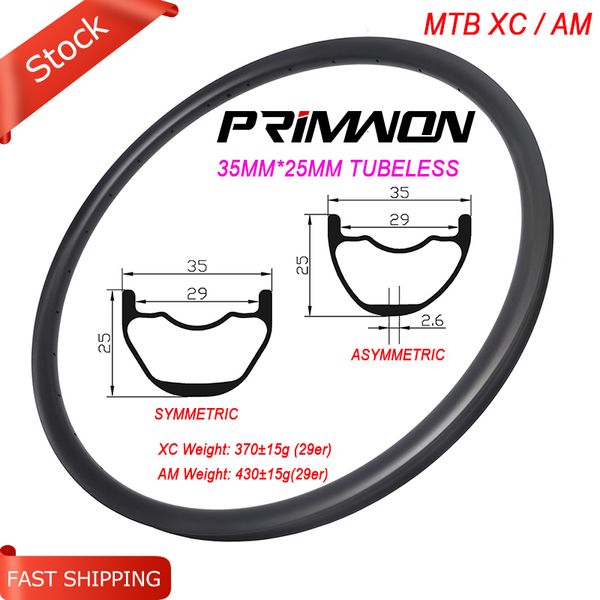 Ruedas de bicicleta 29ER 650B MTB Mountain Carbon Rim Clincher Tubeless Hookless 35 mm Ancho 25 mm Profundidad Simétrico Asimétrico XC AM Rueda de bicicleta 230619