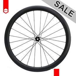 Ruedas de bicicleta 700C Road Toray T800 Fibra Tubeless Hookless Tubar Disco Juego de ruedas de bicicleta 12X100 12X142 XDR 6 pernos Cerradura central Carbono Dro Dhyvb