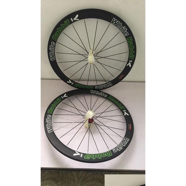 Roues de vélo Style le plus récent carbone blanc vert lapin roue de vélo 700x25mm V freins D Tubar cyclisme Tubess livraison directe Sports de plein air DH6Vy