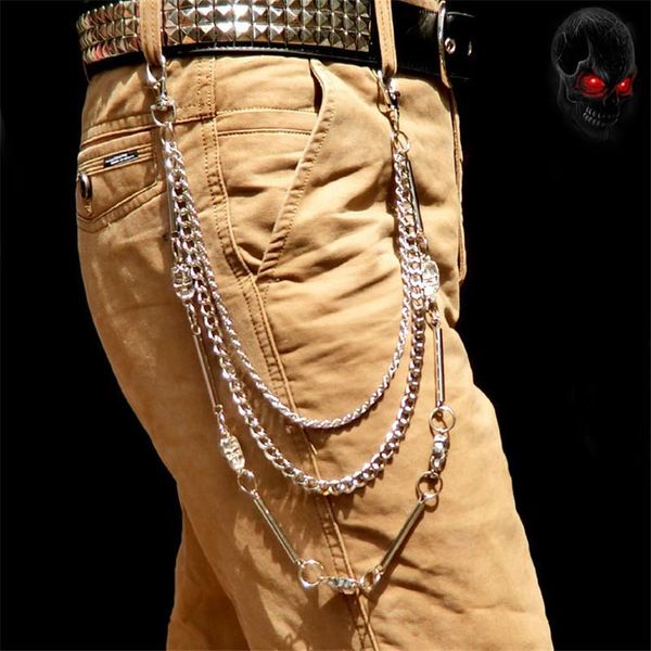 Biker Jean Portefeuille Porte-clés Argent Ghost Rock Punk Hip-Métal Porte-clés Pantalon Moto Cuir Pantalon Chaîne DR62