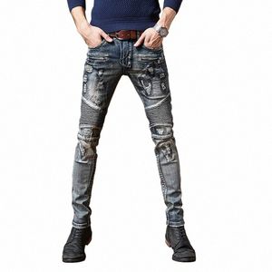 Biker Skinny Jeans Hommes Jean Homme Denim Ripped Spijkerbroeken Heren Stretch Pantalon Slim Fit Pantalon Locomotive Hip Hop Fi 54kG #