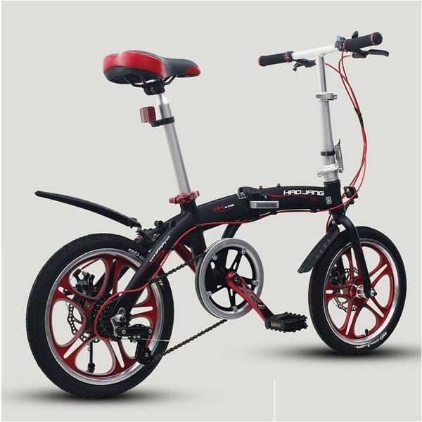 Bicicletas Bicicleta plegable portátil de 16 pulgadas Bicicleta de ciclismo plegable Mini freno de disco de carretera Velocidad variable de 6 etapas Fácil de plegar y transportar Drop D Ot6Eu
