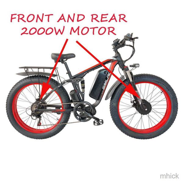 Vélos 2000W Vélo Électrique Double Moteur Smlro V3 Pro 26 pouces 48V 28MPH 16Ah 22.4Ah Neige VTT Suspension Complète Ebike Pour Adulte M230410