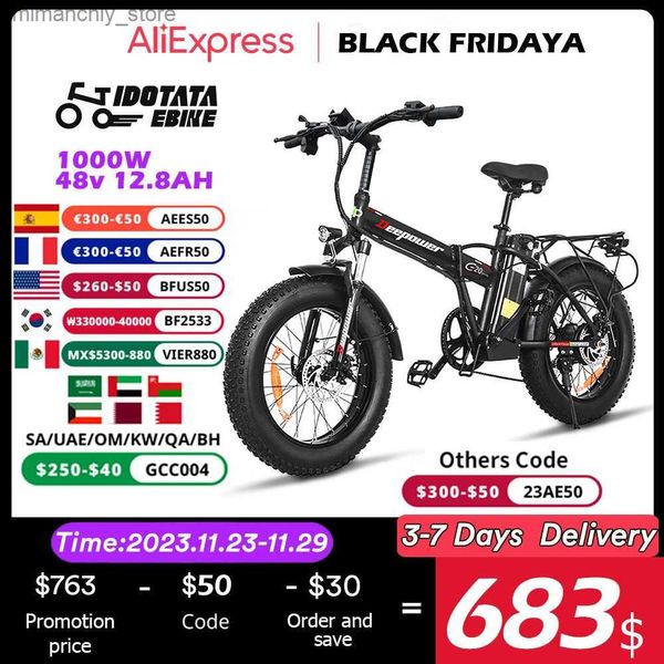 Bicicletas 20INCH Ectric Bicyc 1000W Ebike 48V12.8AH Batería de litio Freno de disco mecánico 500W Ectric Bike Fat Tire plegable Ebike Q231129