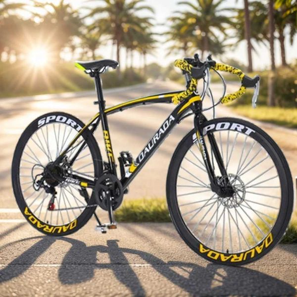 Bikes 21Speed High Carbon Steel Frame Road Bike700C Variable Speed27.5inchfront Mécanique Disc Disque Brakesroad Racingaldult Men Y240423