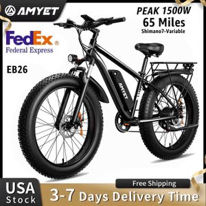 Bikes AMYET EB26 ADULT ELECTRIC BICYLY 1000W 48V 15AH 26 FAT TIRE MOUNTAIN 31 MPH Double amortisseur Ebike Q0523