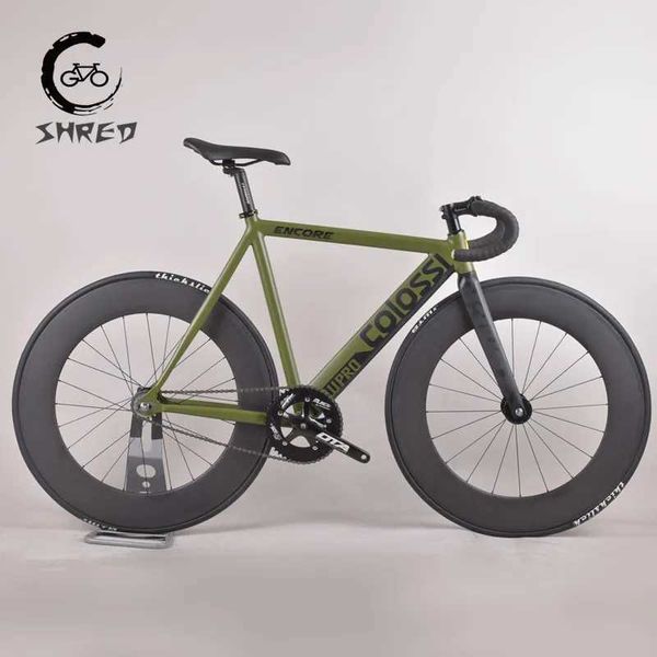 Bicicletas colossi engranaje fijo bicicleta marco de aluminio de aluminio Carbon Story de una sola velocidad de 53 cm 55 cm Bicicleta de pista fija con una rueda de carbono de 88 mm establecido Q240523