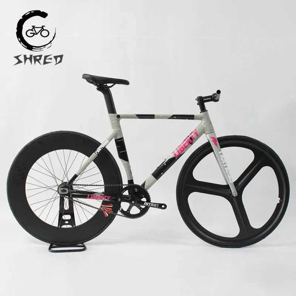 Bicicletas engranaje fijo pista bicicleta simple bicicleta fija 700c marco de aluminio de aluminio horquilla de carbono con 48t cigüeñal 3 radios 40/70/90 mm Conjunto de ruedas Q240523