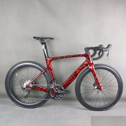 Bicicletas FL Den Freno de disco Carretera Bicicleta completa TT-X36 Tegra R8020 Grupo hidráulico Juego de ruedas de carbono Red Water Ripple Drop Entrega Deportes O DHJGL