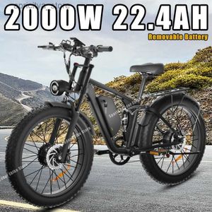 Bikes Suspension complète Bike Ectric Mountain Ebike 48V22.4AH 2000W Double moteur à haute vitesse 26 pouces Fat Pneu hors route Bicyc L48