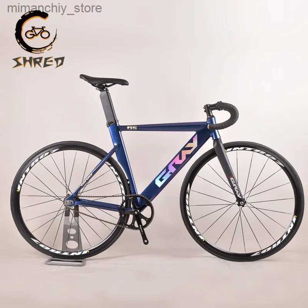 Vélos Gris 700C Vélo à pignon fixe 48/52 / 56cm Fixie Sing Speed Racing Road Bicyc Cadre en aluminium Fourche en carbone avec pédalier 48T V Brake Q231129