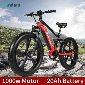 Bikes Nathaniel 26 pouces Bicycle électrique 1000W 48V 15AH / 17AH / 20AH Batterie 4.0 Fat Sports Mountain Mens Q240523