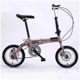 Fietsen Ride-Ons 14 Inch Opvouwbare Tra-Light Fiets Enkele/Variabele Snelheid Draagbare Mini Antislip Racefiets Voor Adt Kinderen Student Dhqfy