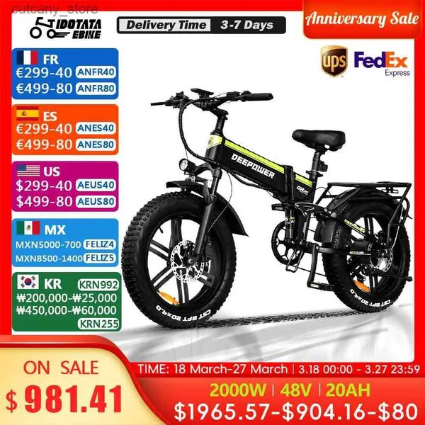 Bicicletas Ride-Ons 2000W 48V 20AH Bicicleta eléctrica Bicicleta plegable de montaña para adultos Bicicleta eléctrica de 20 pulgadas Bicicleta eléctrica para nieve Bicicleta eléctrica 4.0 Fat Tire E-bike L240319