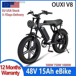 Bikes Ride-ons 20inch OUXI V8 1000W 750W Electric Bicycle Fat Tire E-Bike pour les adultes 48V 30AH OFF ROAD CITY BEACH Snow Electric Bike L47