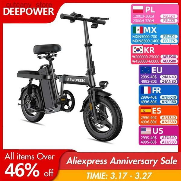 Bikes Ride-on Deepower 400W Mini Adultes Bike ectric BiCyc 48V 35AH 14 pouces Fat Tire pliage ectrique E Bikes Mountain EBS Brake Ebike L240319