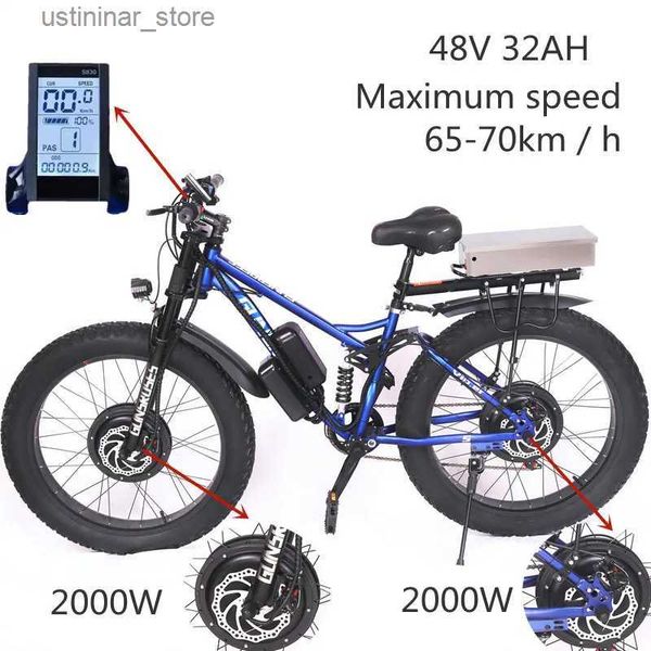 Bikes Ride-ons Bicycle électrique pour les hommes gras vélo avant et arrière Double Drive Outdoor VTTOOR 4.0 Fat Tire E-Bike 32AH 2000W * 2 L47