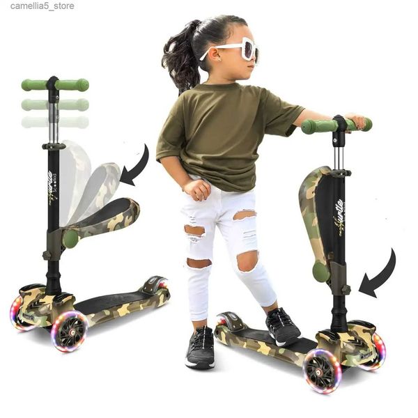 Bicicletas Ride-Ons ScootKid Scooter de 3 ruedas para niños - Scooter de juguete para niños pequeños con luces LED incorporadas en las ruedas Asiento cómodo plegable (edades 1+) Camo Q231017