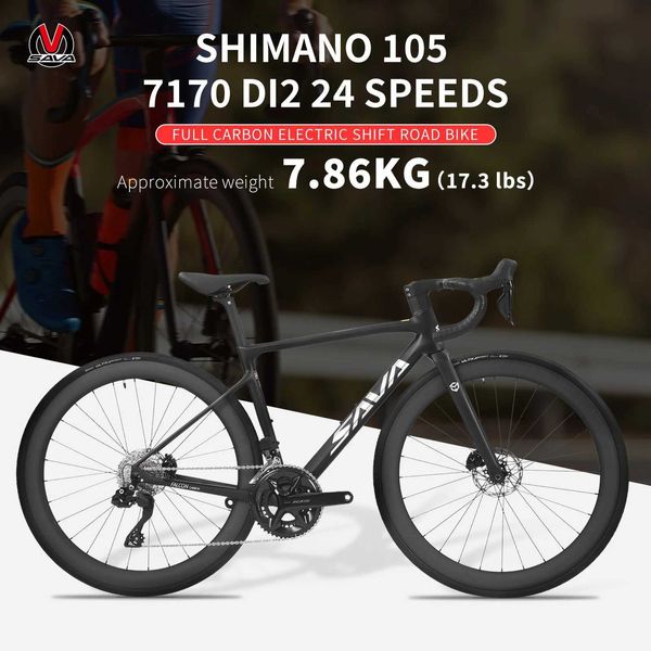 Bikes Sava Full Carbon Road Road Bike 24 Speed Electronic Shift Bike Super Light 7,85 kg Guide intégré avec 105 7170 DI2 Y240423