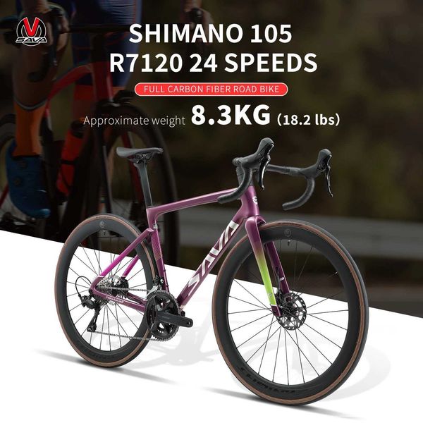 Bicicletas Sava R16-7120 Bike de carretera Fibra de carbono de 24 velocidades Bike de fibra de carbono Manezar+ruedas con Shiman0 105 R7120 Racing Bike Y240423