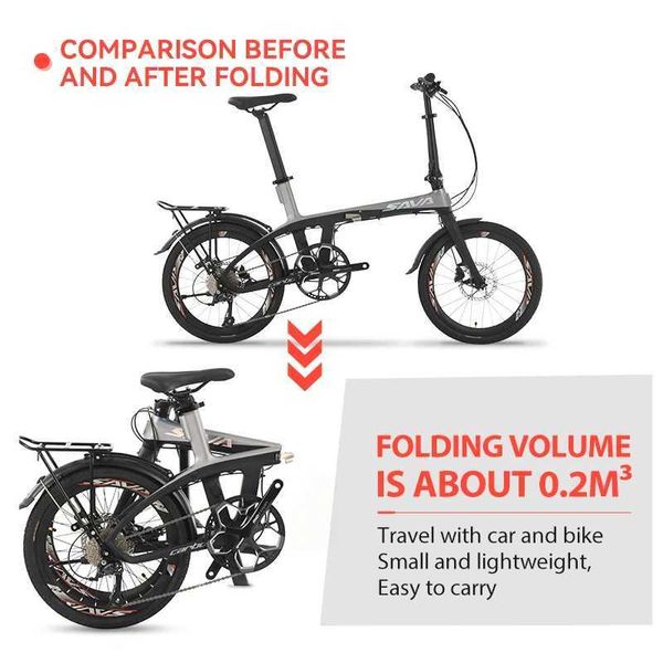 Bikes SAVA Z1 Béloche pliante à 9 vitesses de 20 pouces en fibre de carbone pour adultes avec une grille arrière Shiman0 Sora R3000 Y240423