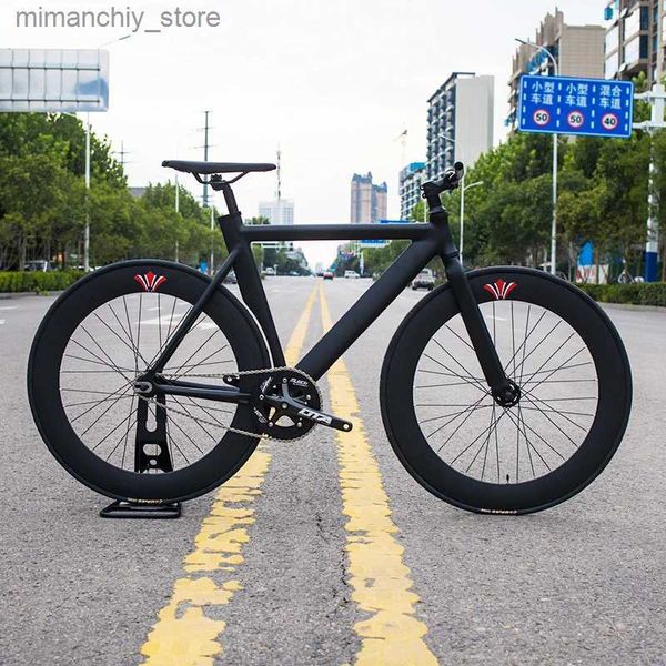 Vélos piste Bicyc en alliage d'aluminium cadre noir vélo à pignon fixe 70mm rayons plats 700C roues jante 48t OTA pédalier vélo chanter vitesse Q231129