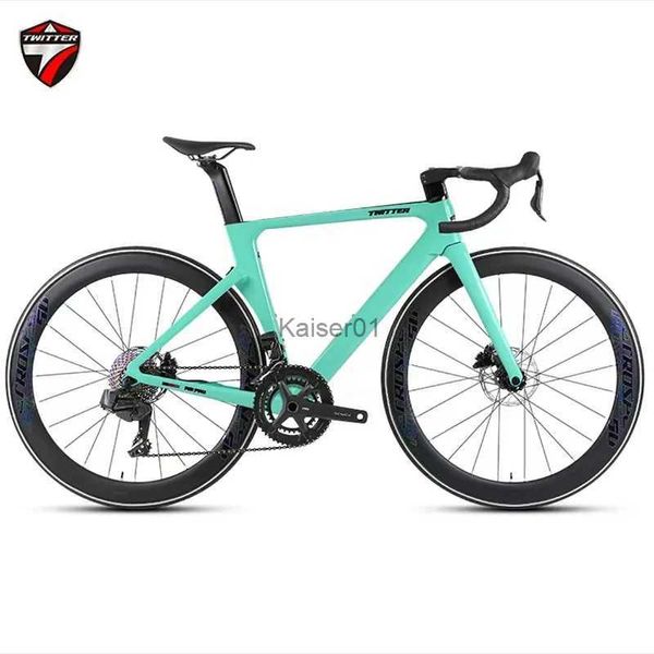 Bicicletas TWITTER R12 cableado interno completamente oculto radio variable 26S rompevientos carreras fibra de carbono bicicleta de carretera freno de disco hidráulico