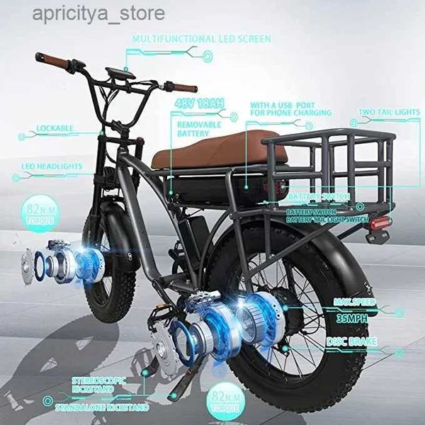 Bikes UA Stock Ector Bike Double Motor 2000W 18AH 48V Batterie 20inch Fat Tire Ebike 7Speed Hybrid Road Smlro E5 Plus Ectric Bicyc L48