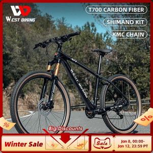 Vélos West Bike T700 Fibre de carbone VTT Vélo 27 vitesses Vélo de montagne léger 26/27,5/29 pouces Air Antichoc Frein à huile VTT Vélo