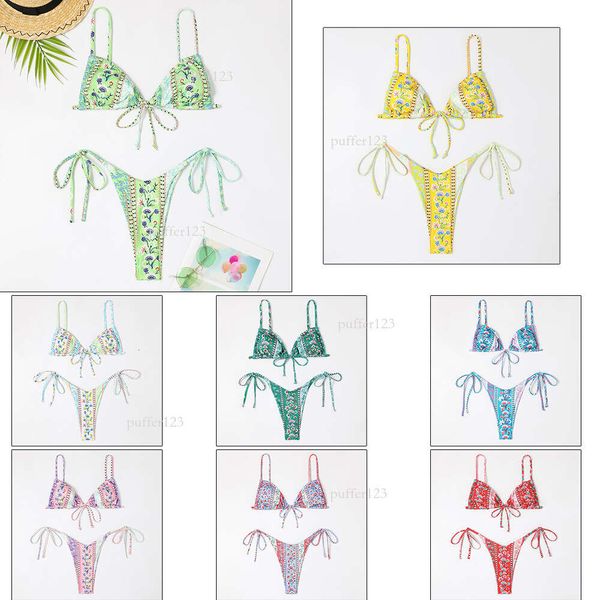 bikini traje de baño diseñador bikini diseñador traje de baño 2024 Hot Spring Floral Nuevo bikini dividido Traje de baño de estilo deportivo fragmentado