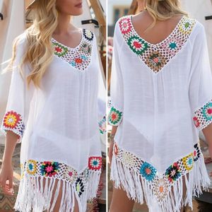 Bikini Cover Up Hollow Out Crochet Patchwork Summer Summer Summer Sun Protection Swimwear Tunique pour plage 240513