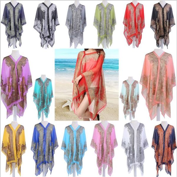 Bikini Cover Ups Blusas de mujer Traje de baño sexy Abrigos de moda Suntan Shawl Protector solar Ropa de playa Vestidos de verano Imprimir Poncho Sarong Bufandas B3952