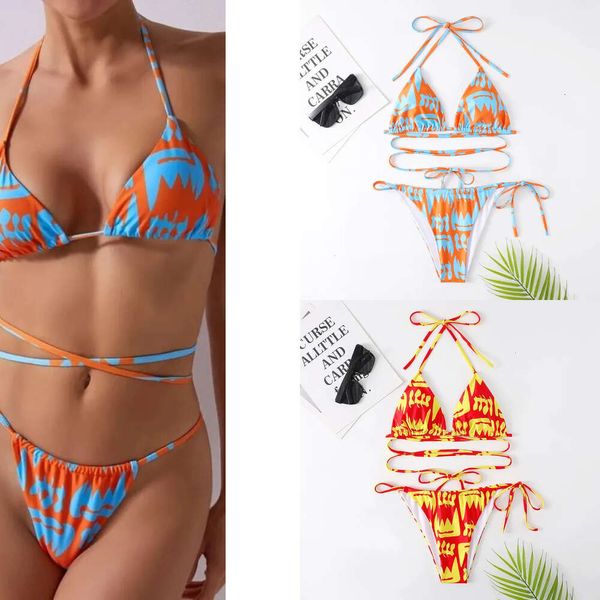 Bikini Designer Maillots De Bain Maillot De Bain Femmes Sexy Slim Fit Couleur Bloc Motif Mode Cravate Trois Points Split Bikini 230404 Été Sexy Lady Costume