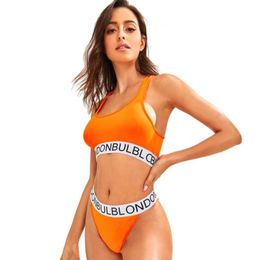 bikini en Europe et en Amérique stretch sport filles sexy ensemble décontracté néons orange lettrage respirant confortable peigné unde7242048