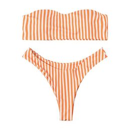 Bikini Mujer 2021 Braga Alta Europese en Amerikaanse sexy badmode gestreepte buis Top Split Swimsuit Women Women's