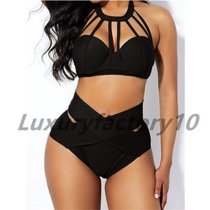 Bikini ensemble maillots de bain femmes été mode sexy licou cou taille haute deux pièces maillot de bain décontracté vêtements de plage solide grande taille