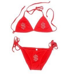 Ensemble de bikini Femmes Luxe Bling Strass Dollar Lettre Sexy Maillot De Bain Halter Push Up Maillots De Bain Bikini Ensemble Natation Sous-Vêtements 240109