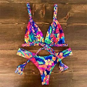 Bikini set vrouwen badmode push up badpak top solide bodem print Braziliaanse biquini badpak zwemkleding strand 210702