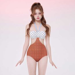 Bikini Sexy Spicy Girl Autfit French Swimsuit Ins One-Piece Color Bloking Polka Poly Biki Sgwt
