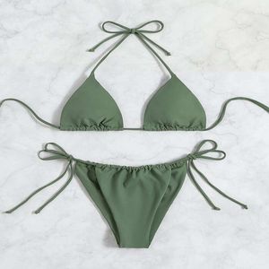 Maillot de bain à trois points pour femmes, couleur unie, Sexy, Triangle, fendu, J5IZ