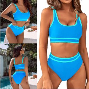 Bikini zwempakken ontwerper badpakken dames dames taille sets sportief tweedelig kleurblok brutaal hooggesneden ggitys kna2