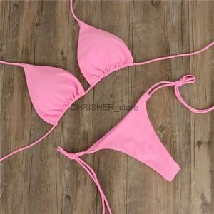 Bikinis Set 2 uds, traje de baño de verano para mujer, conjunto de Bikini, sujetador con lazo lateral, Tanga, traje de baño para playa, traje de baño, traje de baño, traje de baño L231225