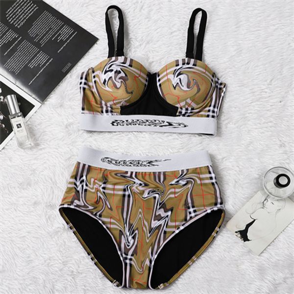 Bikinis Set Classic Womens Bikini Ropa interior Textil Plaid Impreso Ladies Swimsuit Cintura Reunidos Mujeres Traje de baño