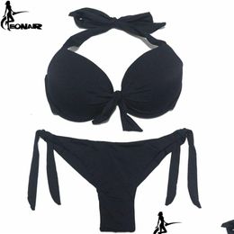 Bikini's Set Eonar Bikini Effen Badpakken Dames Push-upset Braziliaanse snit/Klassieke Bottom Badpakken Y Plus Size Badmode 211120 Drop Dhhnw
