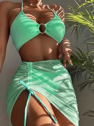 Bikini Set Hoge Taille Bikini voor Vrouwen Tummy Controle Bodems Push Up Crop Top Badpak 3 Stuk BadpakkenL231225