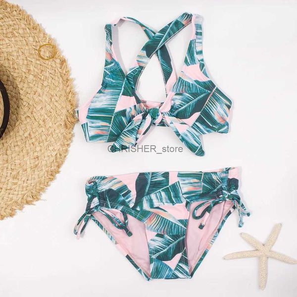 Bikinis Set Lea Leaf Impress Vanga de niñas Niños trajes de baño de trajes de baño 7-14 años Falbala Bikini Bikini Marca al por mayor Baby Biquini Infantil 278L231225