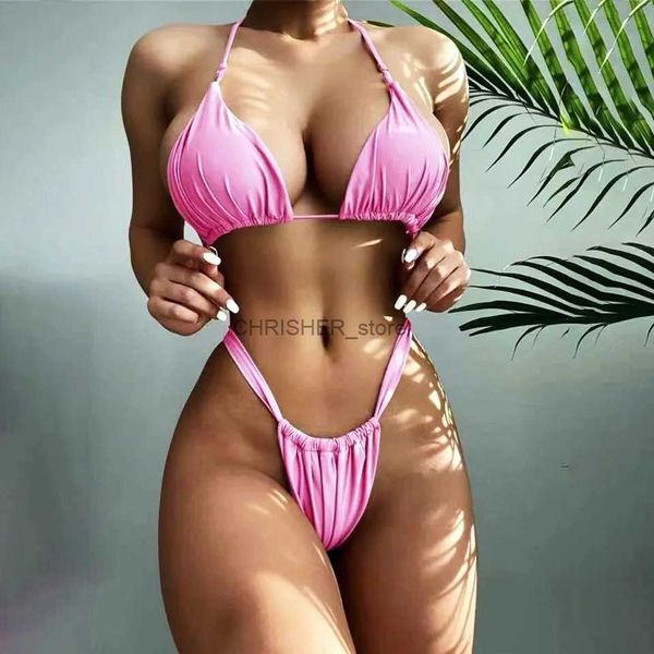 Bikinis Set Nouveau Sexy ensemble de Bikini pour les femmes printemps chaud maillots de bain avec coussinet femme taille haute licou maillot de bain pansements de plage SwimmingL231225