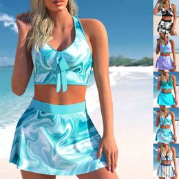 Bikini Set Dames Zwemkleding Tankini 3-delig Normaal Badpak Print Blauw Fuchsia Marineblauw Badpakken Sport Vakantie Sexy Bikini's 230720