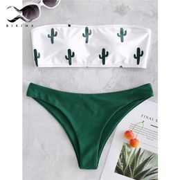 Bikinx bandeau badmode vrouwen push up badpak vrouwelijke cactus print micro bikini sexy badpak strand zwemmers Biquini 210621