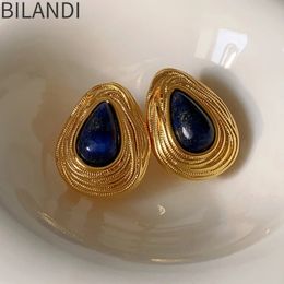 Bilandi rétro bijoux bleu résine métal larme boucles d'oreilles pour femmes fille cadeau Vintage tempérament 240307